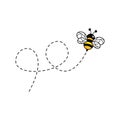 Bee character. Cute flying bees with dotted route. Vector cartoon insect Royalty Free Stock Photo